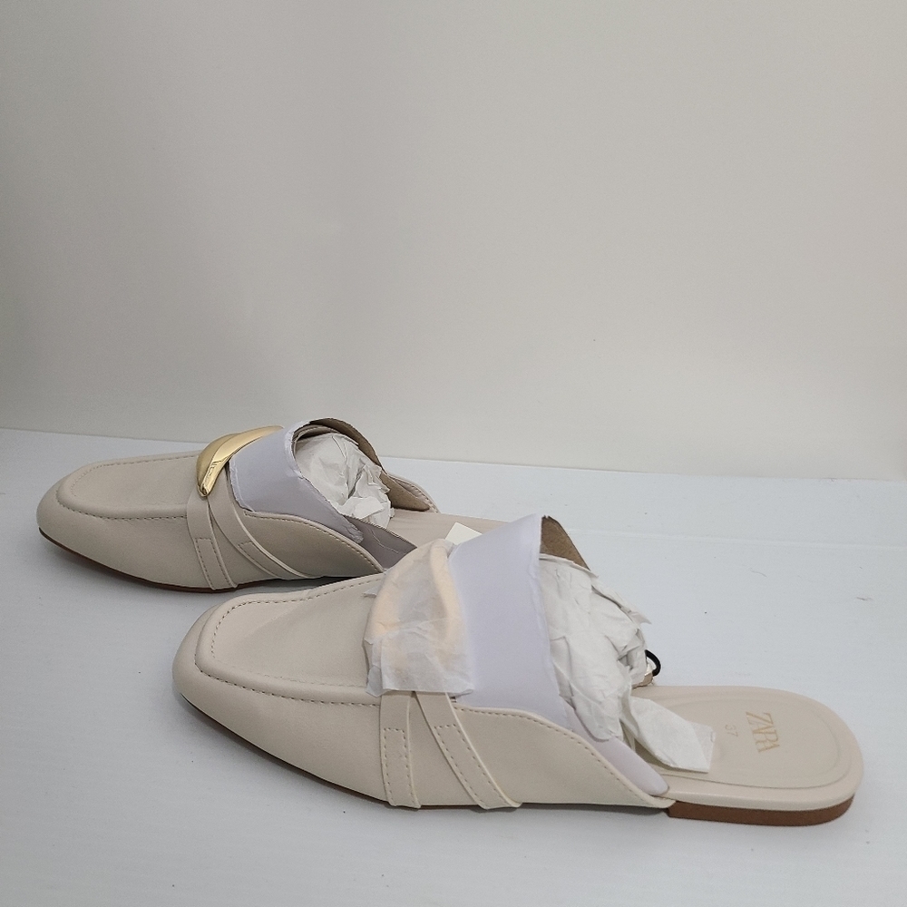 ZARA MULE LOAFERS WITH EMBELLISHED METALLIC DETAIL White SIZE 8 | 3531/110 z3 - Picture 9 of 10